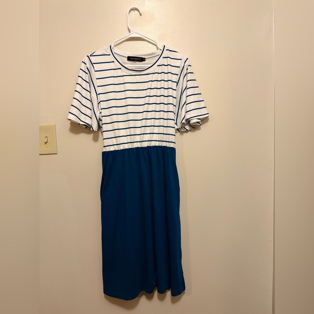Blue and White Striped Dress